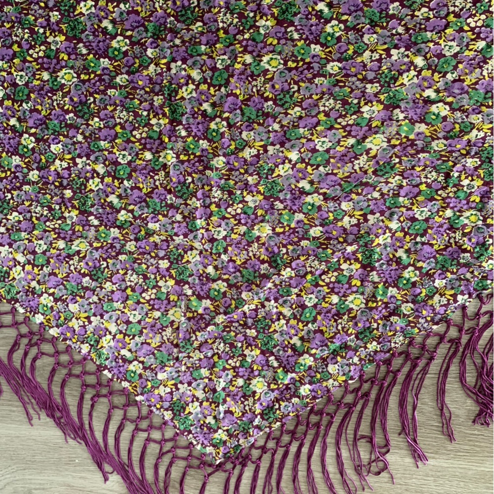 💜Purple Floral Sarong Wrap Skirt with Fringe Tassels